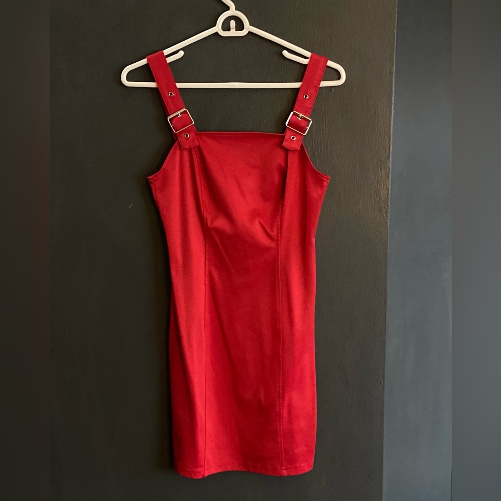 Red Buckle Strap Dress